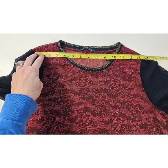 Scotch & Soda P PETITE Sheer relaxed red black puff sleeve EUC whimisgoth silk? - Picture 9 of 9